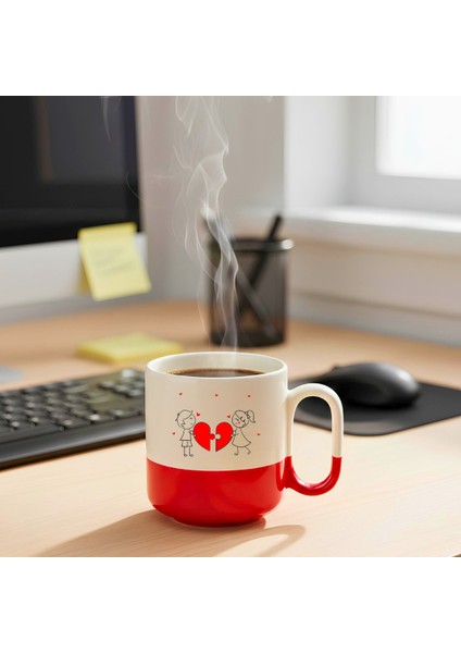 Kalp Insan Figürlü Baskılı-Hediyelik Seramik Kupa Bardak