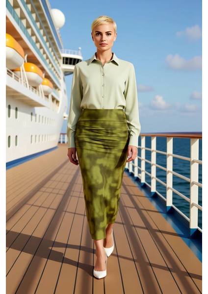 Kadın Kalem Kalıp Maxi Etek Büzgülü Drape Detaylı Fonksiyonel Dayanıklı Kaliteli Konforlu Şık