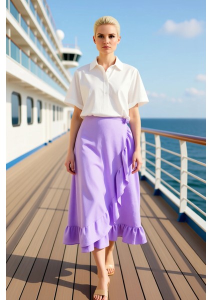 Kadın Maxi Etek Volanlı Anvelop Kalıp Düz Desen Aerobin Kumaş Fonksiyonel Dayanıklı Modern