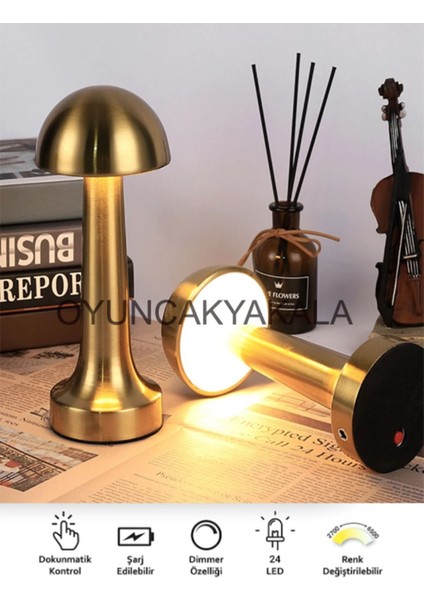 Mantar Gece Lambası Sarjlı Dokunmatik Metal Masa Lamba