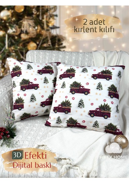 2li Kırlent Kılıfı Seti 43X43 cm Fermuarlı Çift Taraflı Dijital Baskı Yılbaşı Yeni Yıl Noel Konsepti New Year Christmas Fifty Home fiyatları