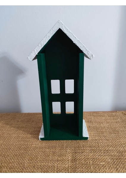 Elaca Ahşap Yeşil Dekoratif Mini Ev – Kış Temalı, Kar Desenli, Yılbaşı Noel Süsü, , LED Mumla Aydınlatılan Masa ve Duvar Dekoru modelleri