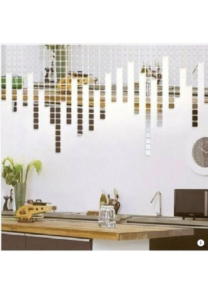 Gümüş Pleksi Dekoratif Antre Banyo Süs Mozaik Ayna 200 Adet 3 cm * 3 cm
