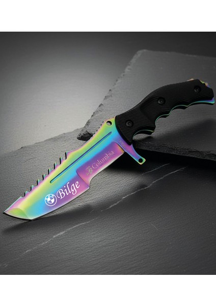Kişiye Özel Isimli Araç Baskılı 0026B 21.5 cm Columbia Huntsman Bıçak Gökkuşağı Bıçak