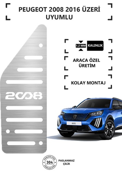 Peugeot 2008 2014 Üzeri Ayak Dinlendirme Pedalı Krom Ayak Dayama Pedalı