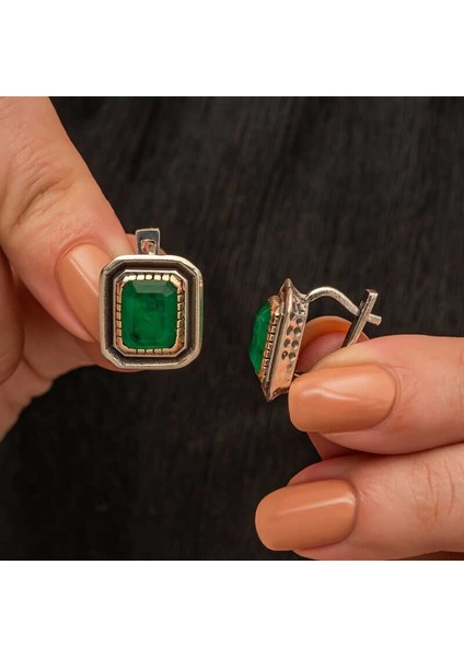 Gümüş Yeşil Taşlı Otantik Kadın Küpe