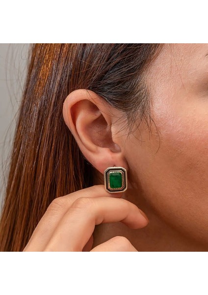 Gümüş Yeşil Taşlı Otantik Kadın Küpe fırsatları