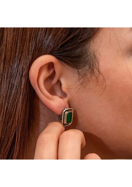 Gümüş Yeşil Taşlı Otantik Kadın Küpe indirimleri