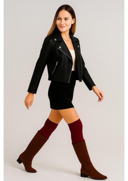 2 Çift Basic Kalın Pamuk Karışımlı Diz Üstü Çorap