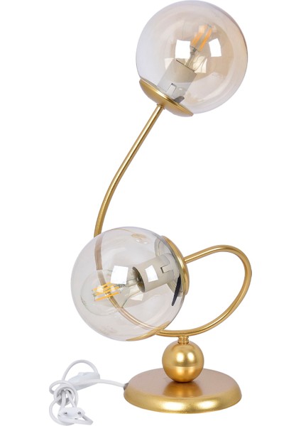 Ella 2 Camlı Lüx Camlı Masa Lambası (Gold)