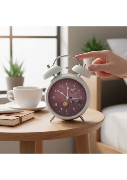 Astronot Tasarımlı Kırmızı Masa Üstü Büyük Boy Alarmlı Çalar Saat
