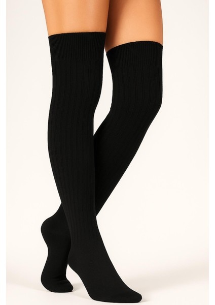 2 Çift Basic Kalın Pamuk Karışımlı Diz Üstü Çorap