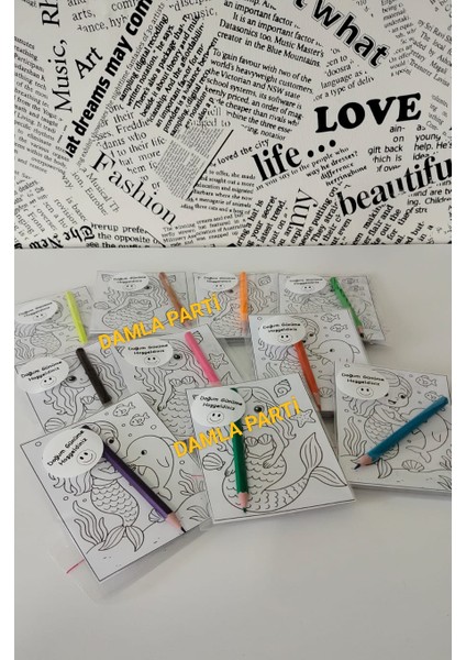 Deniz Kızı Hediyelik Kalem Boyama 2li, 10 Adet, Deniz Kızı Arabalar Doğum Günü Parti Malzemeleri