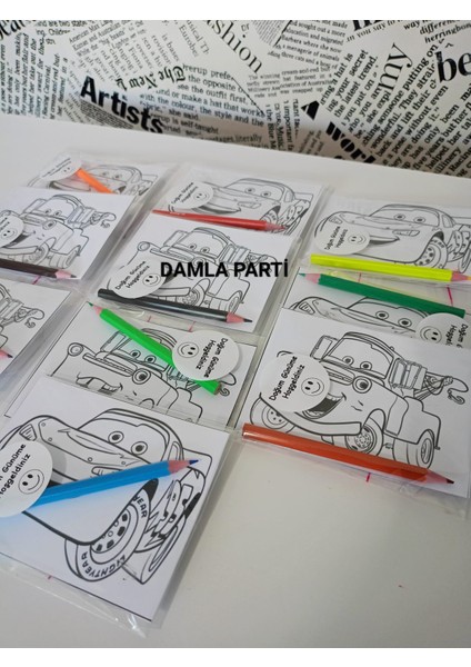 Cars Arabalar Hediyelik Kalem Boyama 2li, 10 Adet, Cars Arabalar Doğum Günü Parti Malzemeleri fiyatları