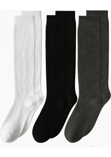 3 Çift Pamuk Karışımlı Diz Üstü Çorap