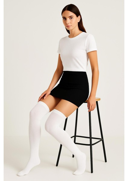 3 Çift Pamuk Karışımlı Diz Üstü Çorap modelleri