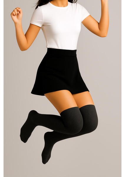 3 Çift Pamuk Karışımlı Diz Üstü Çorap