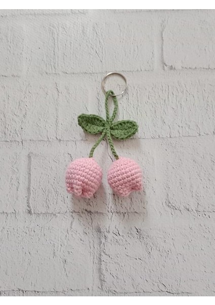 Çanta Süsü Pembe Renk Lale Amigurumi Organik Anahtarlık Oyuncak