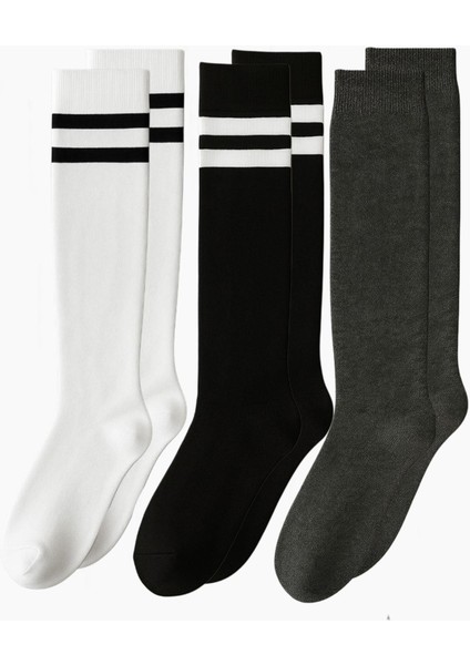 3 Çift Pamuk Karışımlı Diz Üstü Çorap