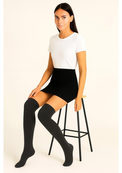 3 Çift Pamuk Karışımlı Diz Üstü Çorap