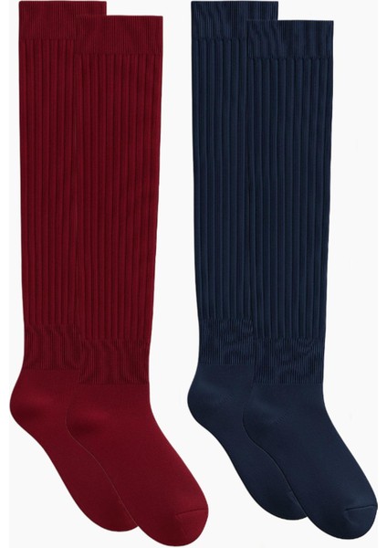 2 Çift Basic Kalın Pamuk Karışımlı Diz Üstü Çorap