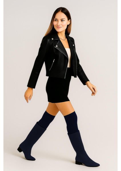 2 Çift Basic Kalın Pamuk Karışımlı Diz Üstü Çorap