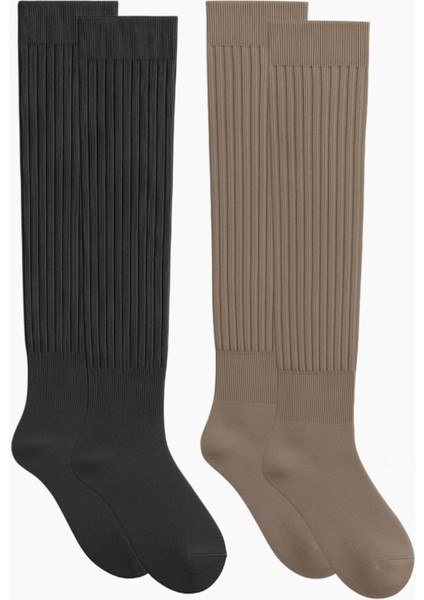 2 Çift Basic Kalın Pamuk Karışımlı Diz Üstü Çorap