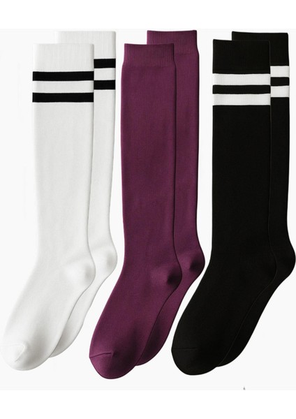 3 Çift Pamuk Karışımlı Diz Üstü Çorap