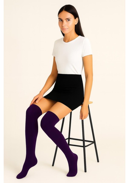 3 Çift Pamuk Karışımlı Diz Üstü Çorap