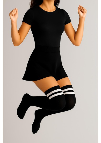 3 Çift Pamuk Karışımlı Diz Üstü Çorap