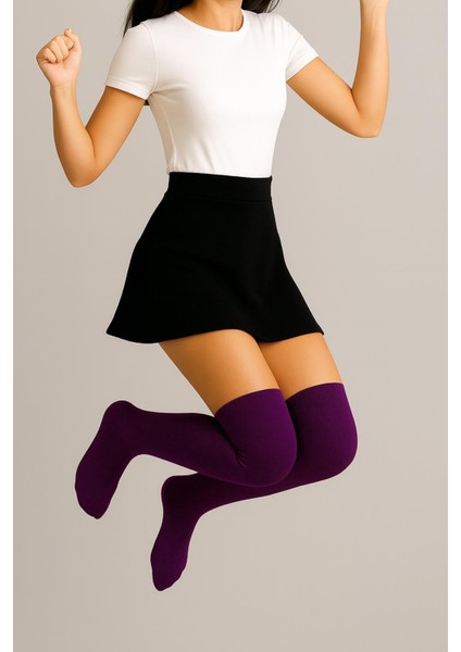 3 Çift Pamuk Karışımlı Diz Üstü Çorap