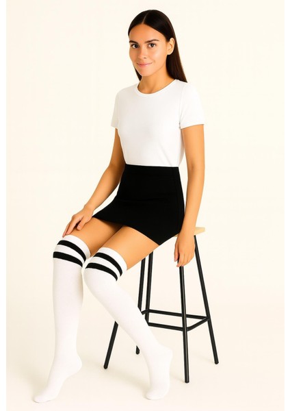 3 Çift Pamuk Karışımlı Diz Üstü Çorap