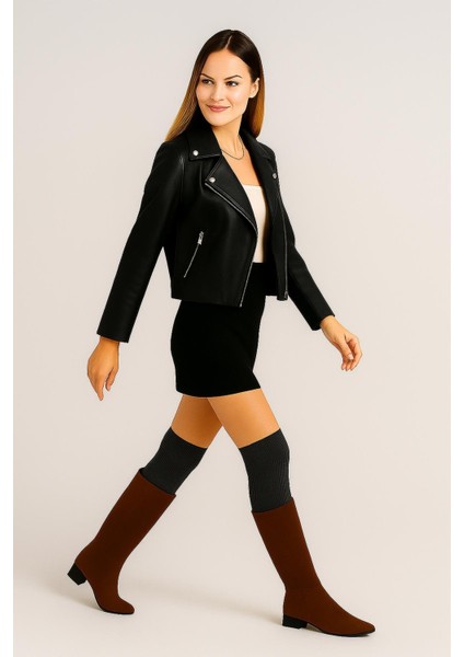 2 Çift Basic Kalın Pamuk Karışımlı Diz Üstü Çorap