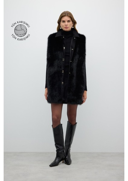 Kilit Tokalı Kürk Yelek Siyah K2617009_001