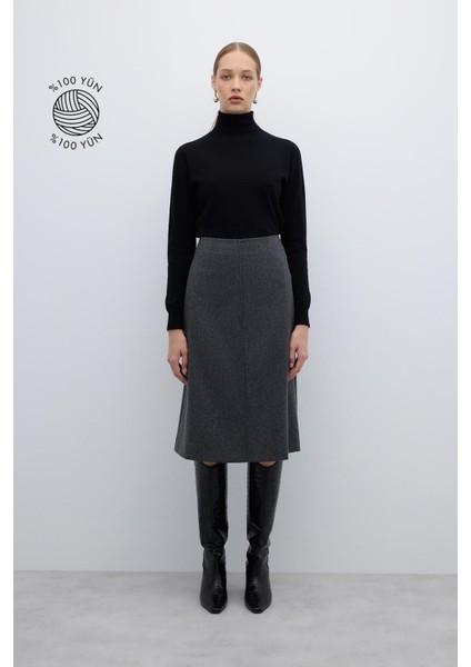 %100 Yün Midi Boy Çan Etek Koyu Gri K2615032_058 fırsatları