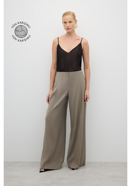 Yün Karışımlı Palazzo Pantolon Kum Beji K2612033_267 fırsatları