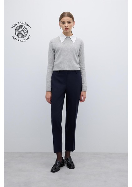 Yün Karışımlı Düz Paça Pantolon Lacivert K2612039_015 fırsatları