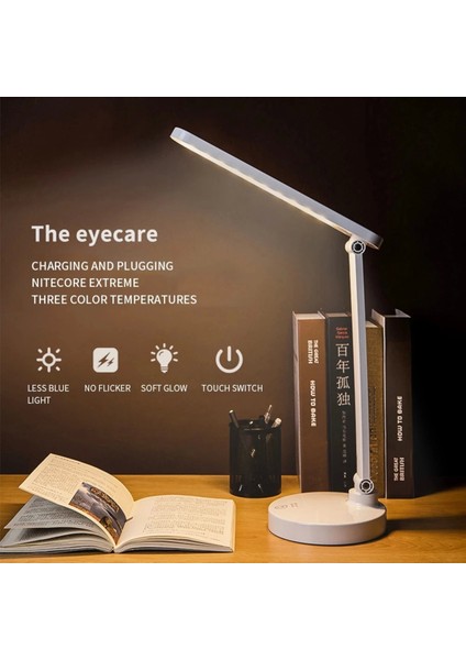 Şarjlı 40 LED Çalışma Okuma Işığı Kademeli Masa Lambası Ayarlanabilir Renk Tonu ve Parlakl