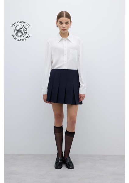 Yün Karışımlı Pileli Mini Etek Lacivert K2615025_015 indirimleri