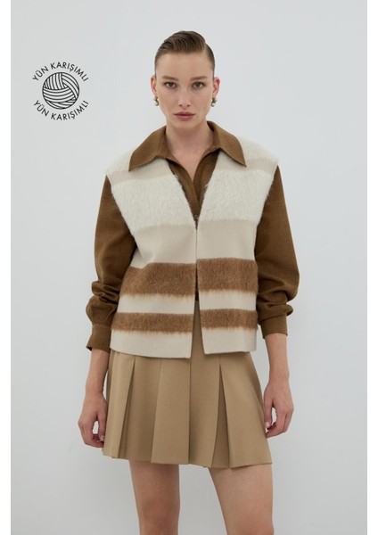 Yün Karışımlı V Yaka Yelek Camel - Bej K2617019_668 fırsatları