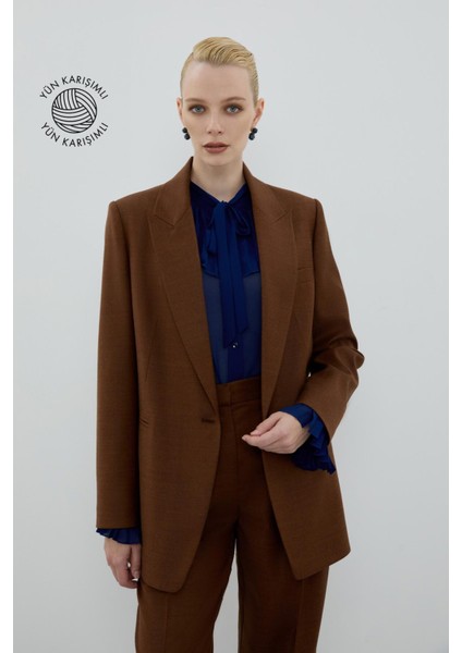 Yün Karışımlı Fleto Cepli Ceket Kahve K2616028_005 indirimleri