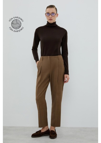 Yün Karışımlı Tek Pileli Havuç Pantolon Kahve K2612049_005 fırsatları