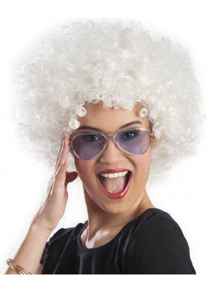 Beyaz Renk Kıvırcık Afro Bonus Peruk (4940)
