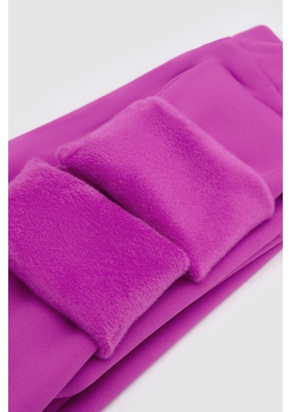 Açık Mor Kız Çocuk İçi Peluş Kulaklı Tavşan Nakışlı Extra Kalın Kışlık Tayt modelleri