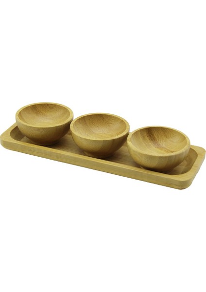 3pcs - Sunum Tepsili Mini - Çap: 6cm Ahşap Bambu Lokumluk - Çerezlik Kase (4887)