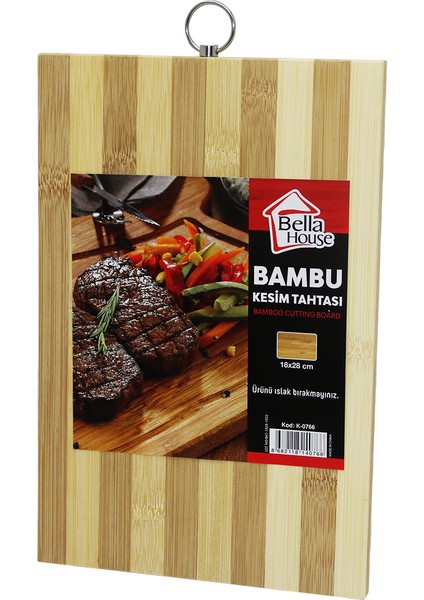 Beyaz Çizgili Bambu Kesim Pano Metal Kulplu 18X28CM (4887)