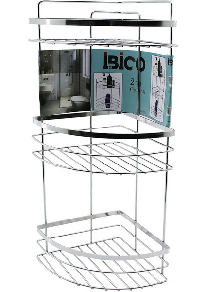 Lamalı 3 Katlı - Üçgen Krom Metal Banyo Köşelik - Duşkabin Raf (5224)