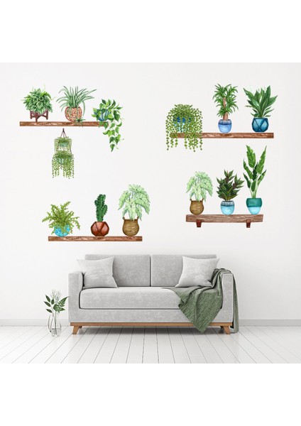 Raflı Saksılı Çiçek Tasarımlı Yapışkanlı Sticker (4940) modelleri