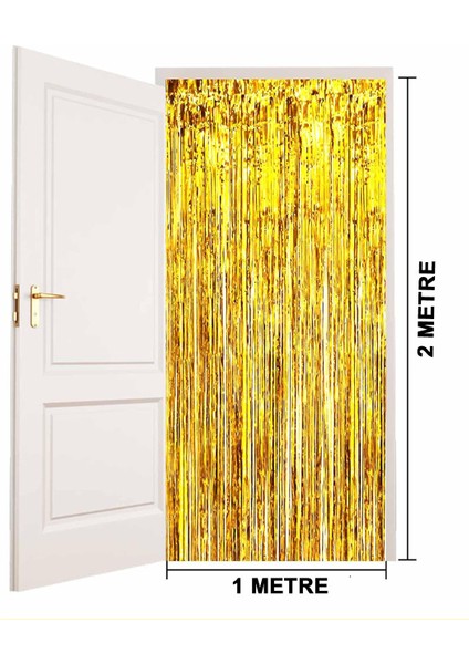 Altın Gold Renk Ekstra Metalize Parlak Saçaklı Arka Fon Perde Ithal A Kalite 1x2 Metre (4887) fırsatları