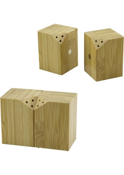 5X5CM--Y:7CM 2pcs Mıknatıslı Ikiz Ahşap Bambu Baharatlık - Tuzluk (4887)
